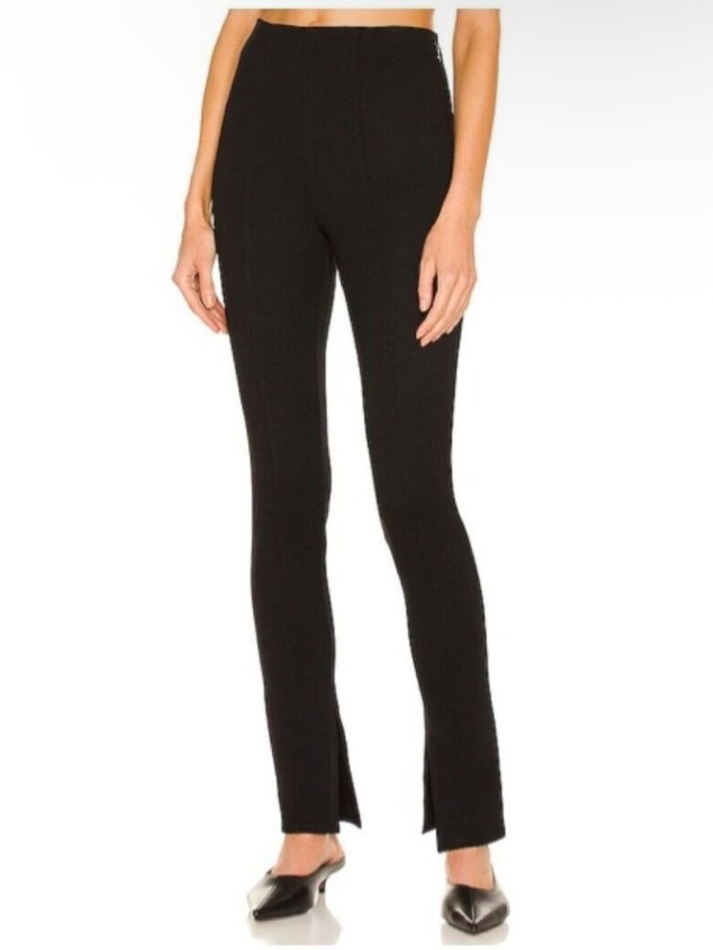 Anine Bing Max Pant in Black Mid Rise Split Hem Ponte Stretch